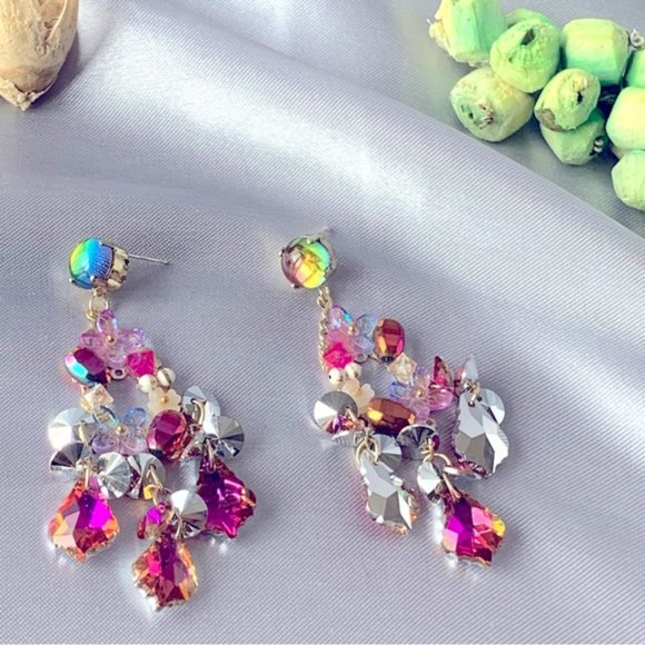 Luxury Burgundy Crystal Earrings - Picture 2 of 5